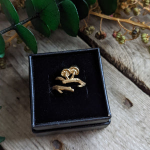 Mushroom Twig Ring - Adjustable - Bronze