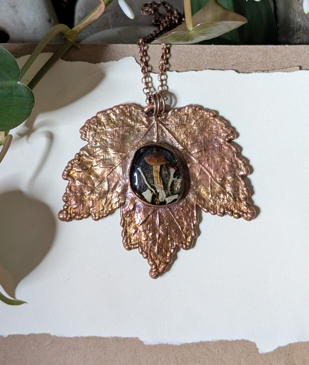 Maple Leaf & Ringless Honey Mushroom Necklace
