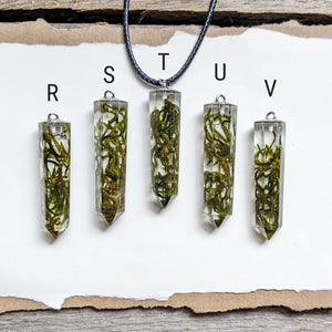 Moss Resin Crystal Point Necklace with Cord